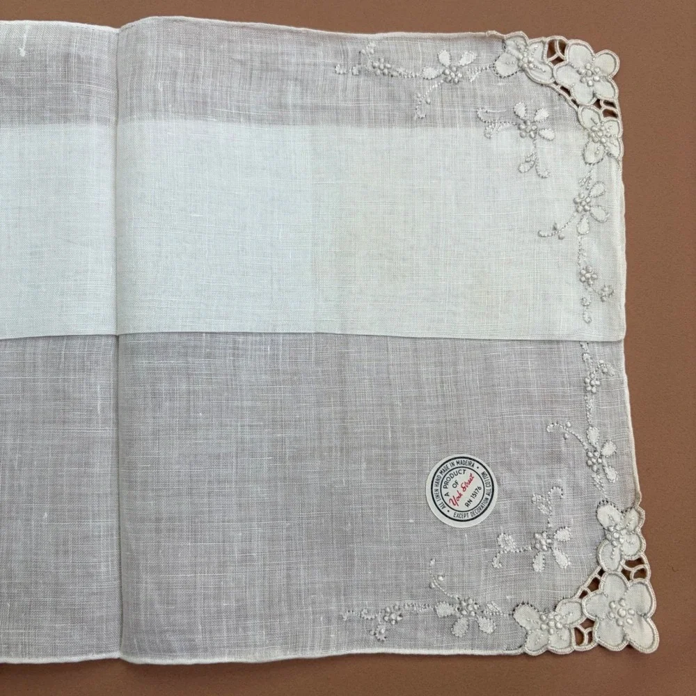Vintage York Street Handkerchief Hand Made Madeira Linen Embroidered NOS Bridal